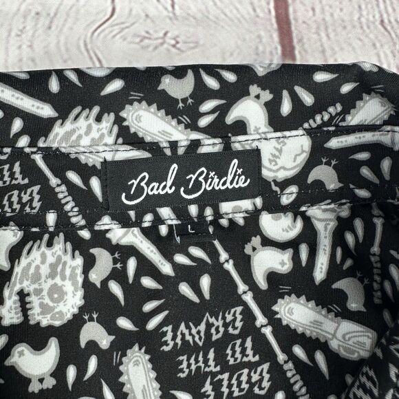 Bad Birdie Golf Polo Shirt Large Skull Grave Bones AOP Performance Stretch - Picture 5 of 10